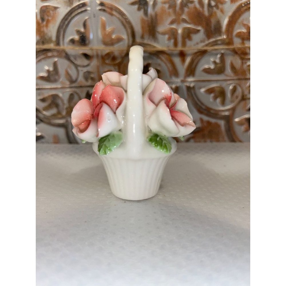 Mini Vintage Porcelain Pink and white Flower Basket Capodimonte Style